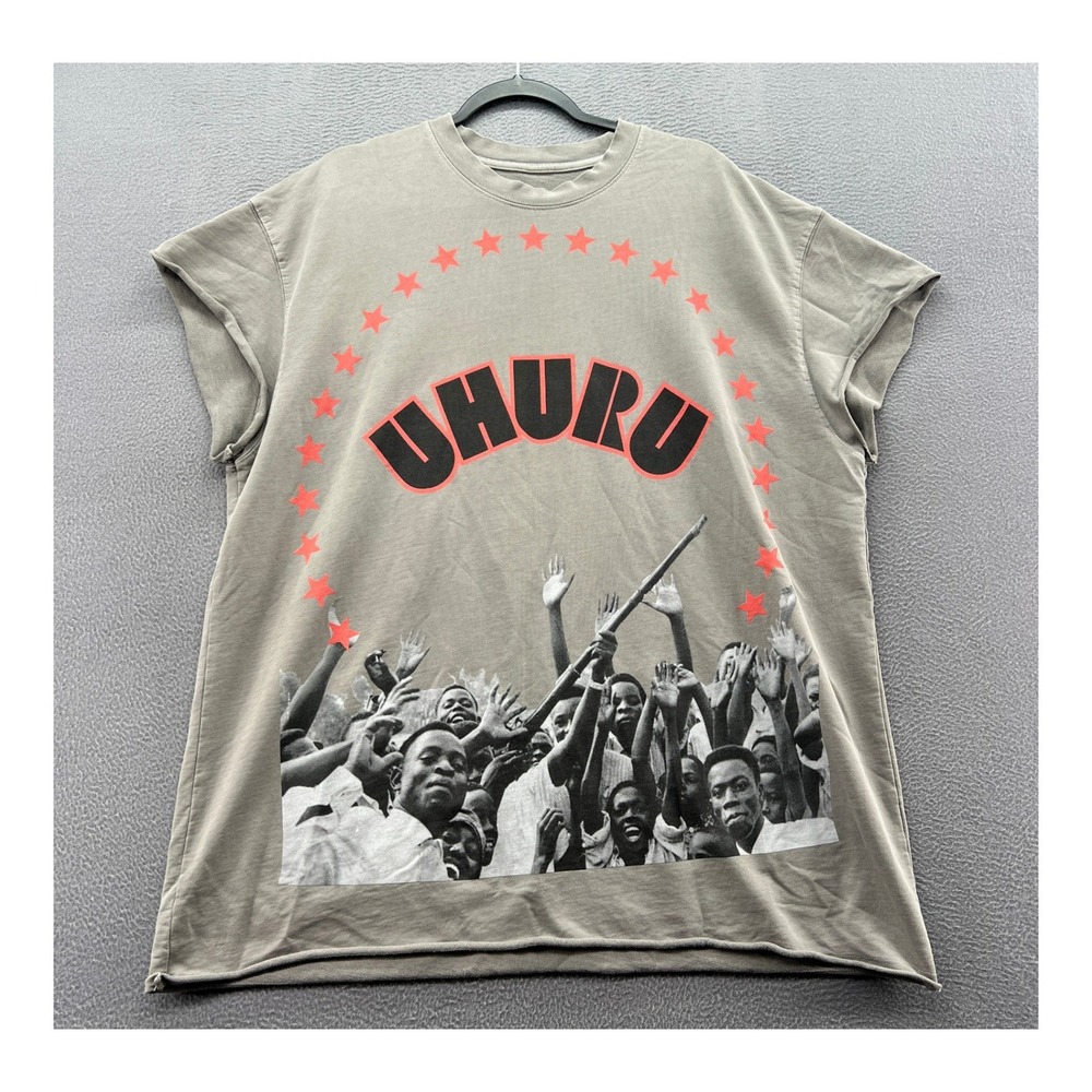 African Liberation Day Uhuru Graphic T-Shirt Grey Sleeveless Raw Hem XL